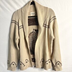 JOA Horse Western Knit Shawl Collar Cardigan Sweater Beige Womens Large